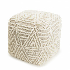 Pouf carré en laine avec motif à chevrons ivoire