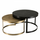 2 tables rondes gigognes en aluminium noir doré avec pieds en métal d75