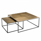 2 tables de salon carrées en aluminium doré avec pieds en métal noir l89