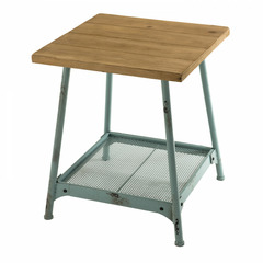 Table d'appoint 1 étagère en sapin pieds en métal bleu clair l51
