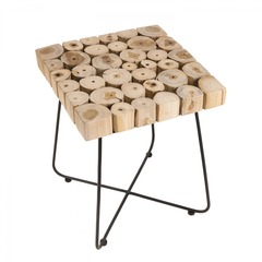 Table d'appoint carrée nature plateau en teck pieds en métal l41