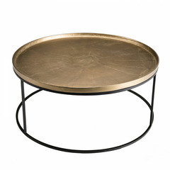 Table basse ronde en aluminium doré avec pieds ronds en métal noir d88