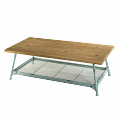 Table basse 1 étagère en sapin pieds métal bleu clair b120