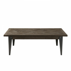 Table basse plateau bois sapin avec marqueterie pieds métal b120