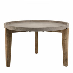 Table basse de jardin ronde béton 81x81 cm pieds en bois acacia