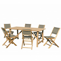 Salon de jardin en bois de teck 6/8 pers - 1 table rect 180*90 cm 6 chaises