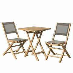 Salon de jardin en bois de teck 2 pers - 1 table carrée pliante 60 cm 2 chaises