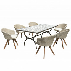 Salon de jardin en bois acacia 6/8 pers - 1 table rectangulaire et 6 fauteuils