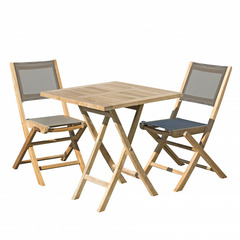 Salon de jardin en bois de teck 2 pers - 1 table carrée pliante 70 cm 2 chaises