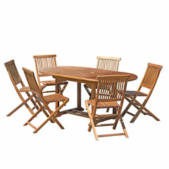 Salon de jardin en bois de teck 4/6 pers - 1 table ovale 120*180/90 cm 6 chaises