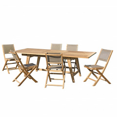 Salon de jardin en bois de teck 8/10 pers 1 table 180*240/100 cm 6 chaises