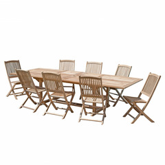 Salon de jardin en bois teck 10/12 pers - 1 table rect 200/300*120cm 8 chaises