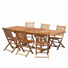 Salon de jardin en bois teck 4/6 pers - 1 table rect 120*180/90 cm et 6 chaises