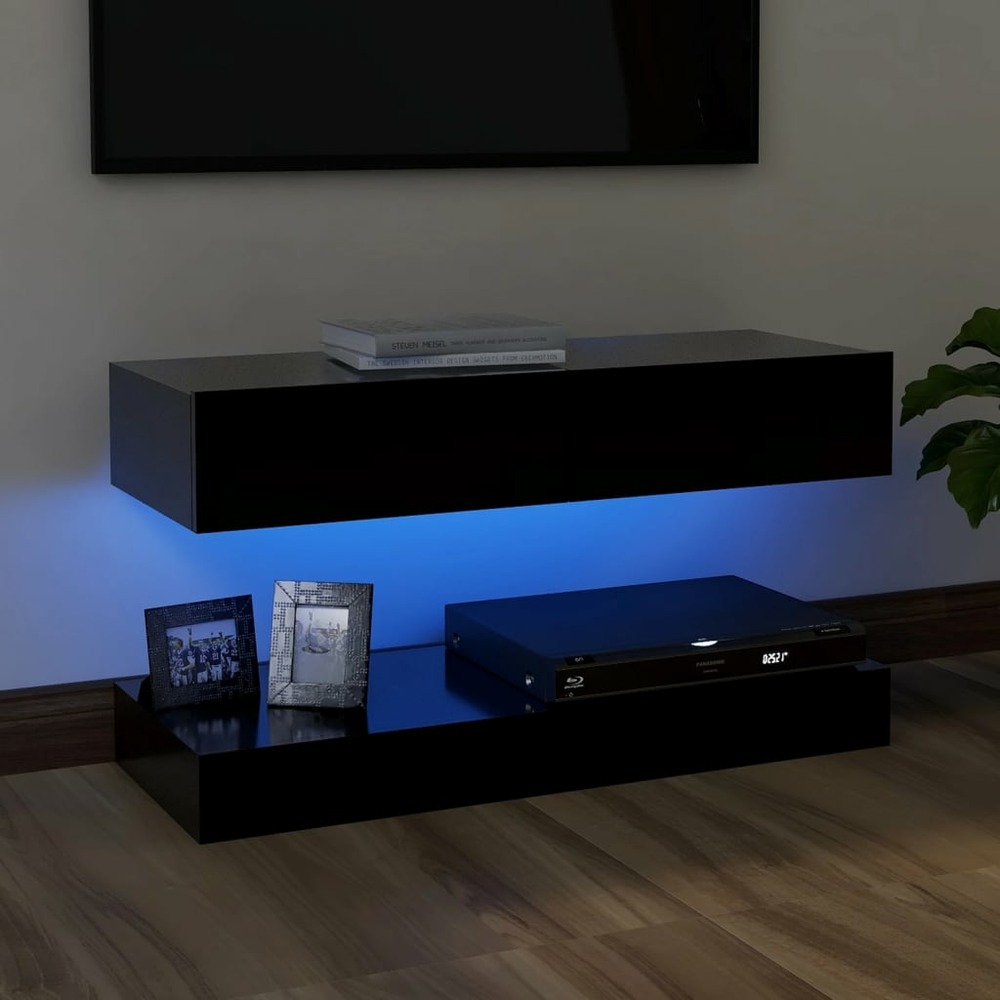 Vidaxl meuble tv avec lumières led noir 90x35 cm