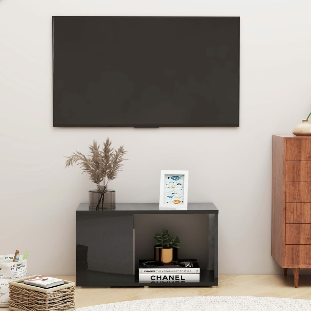 Vidaxl meuble tv noir brillant 60x24x32 cm aggloméré