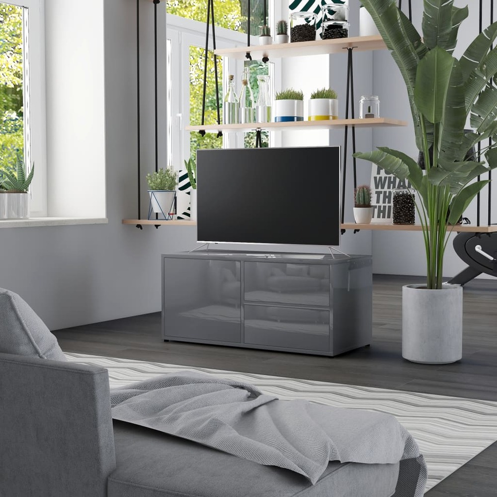 Vidaxl meuble tv gris brillant 80x34x36 cm aggloméré
