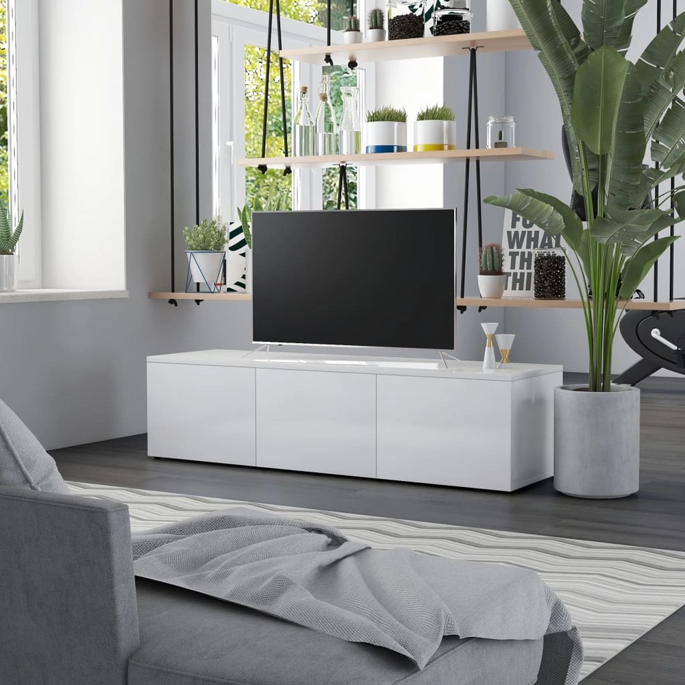 Vidaxl meuble tv blanc brillant 120x34x30 cm aggloméré