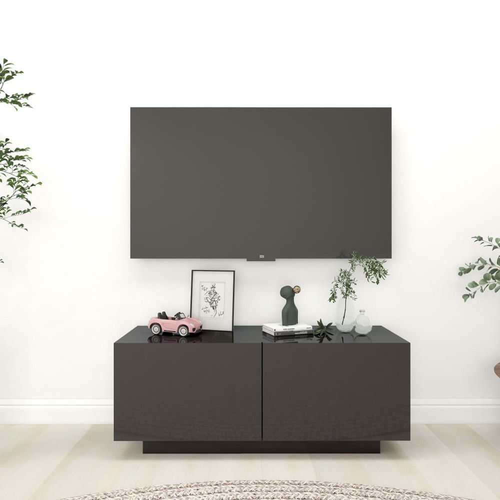 Vidaxl meuble tv gris brillant 100x35x40 cm aggloméré