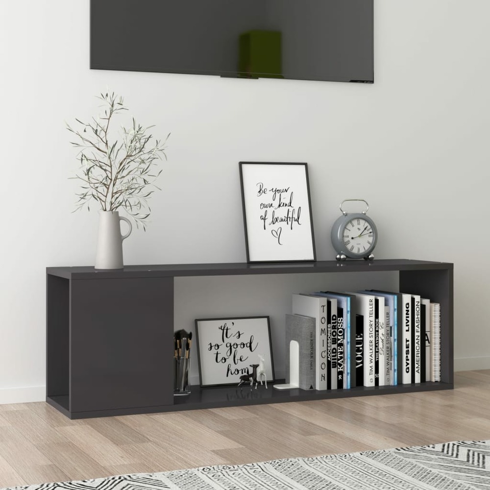 Vidaxl meuble tv gris brillant 100x24x32 cm aggloméré