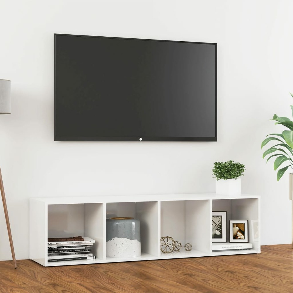 Vidaxl meuble tv blanc brillant 142,5x35x36,5 cm aggloméré