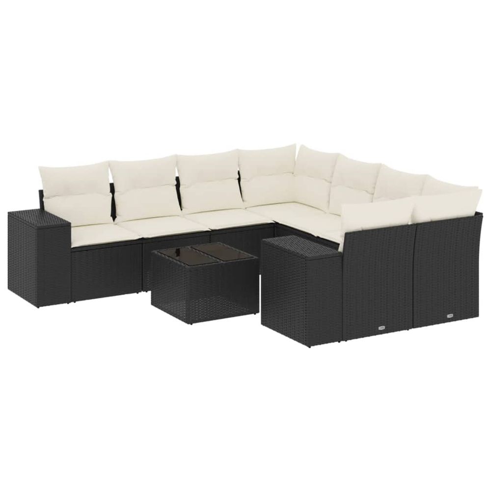 Salon de jardin 9 pcs avec coussins noir résine tressée