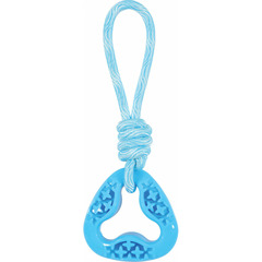 Jouet triangle en tpr et corde de couleur bleu, samba pour chien