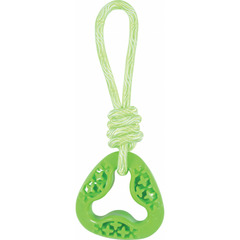 Jouet triangle en tpr et corde de couleur vert, samba pour chien