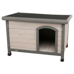 Niche en bois classic toit plat grise pour chien - Taille S / M 85 x 58 x 60 cm