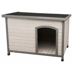 Niche en bois classic toit plat gris pour chien - Taille l 116 x 82 x 79 cm