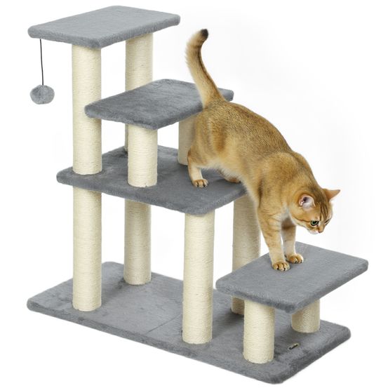 Escalier pour chat et chien en bois avec griffoirs modulable 3 ou 4 marches gris