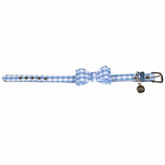 Collier chien vichy bleu clair : t35