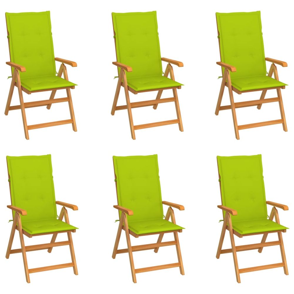 Ensemble de 6 chaises pliantes en teck massif avec coussins vert vif