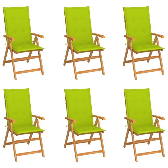Ensemble de 6 chaises pliantes en teck massif avec coussins vert vif