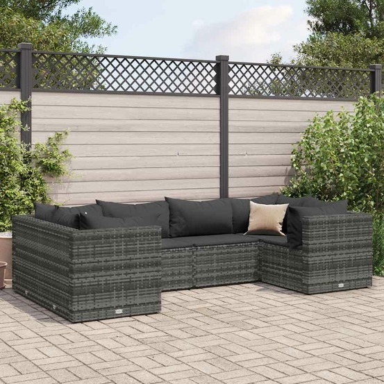 Salon de jardin 6 pcs avec coussins gris résine tressée