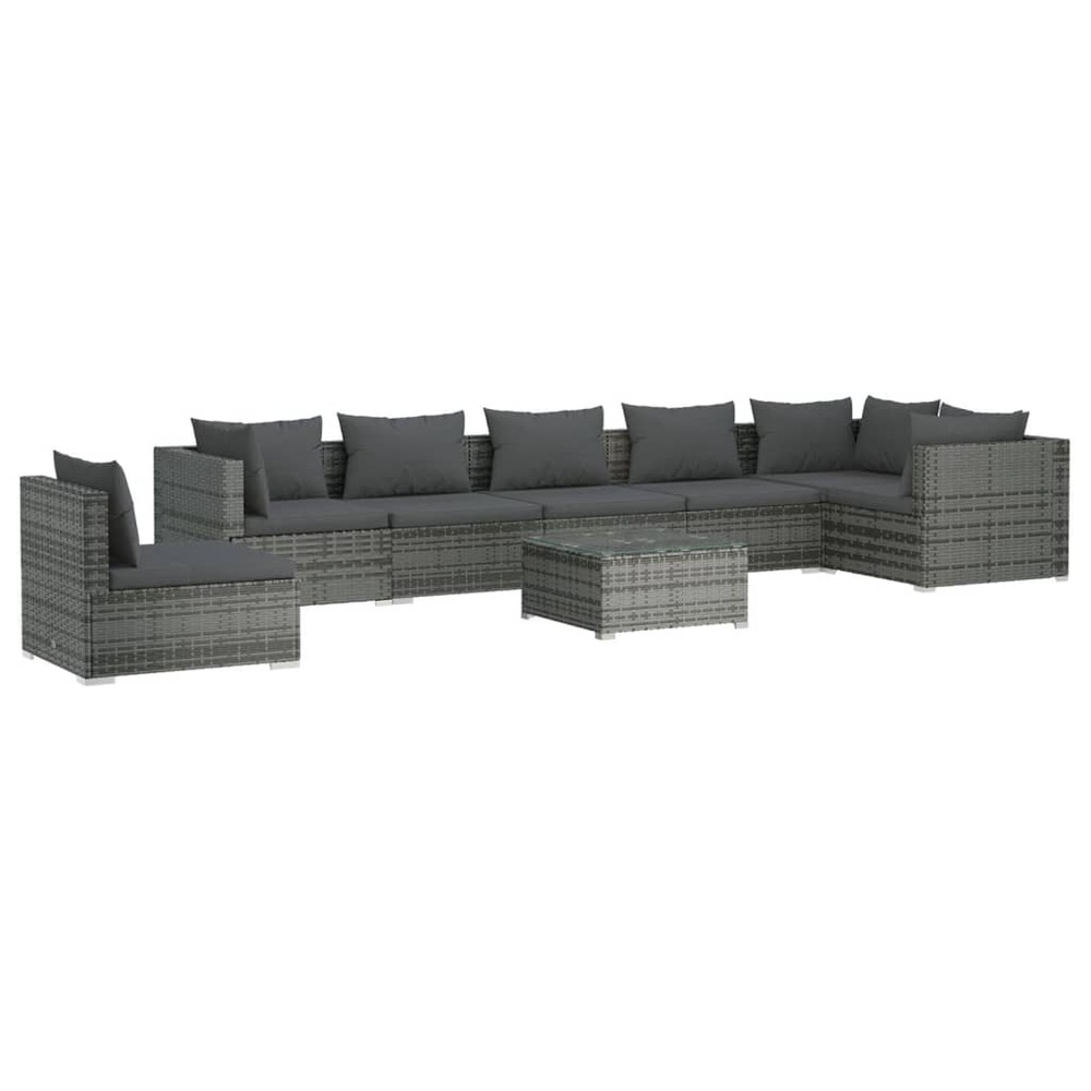 Salon de jardin meuble d'extérieur ensemble de mobilier 8 pièces avec coussins résine tressée gris