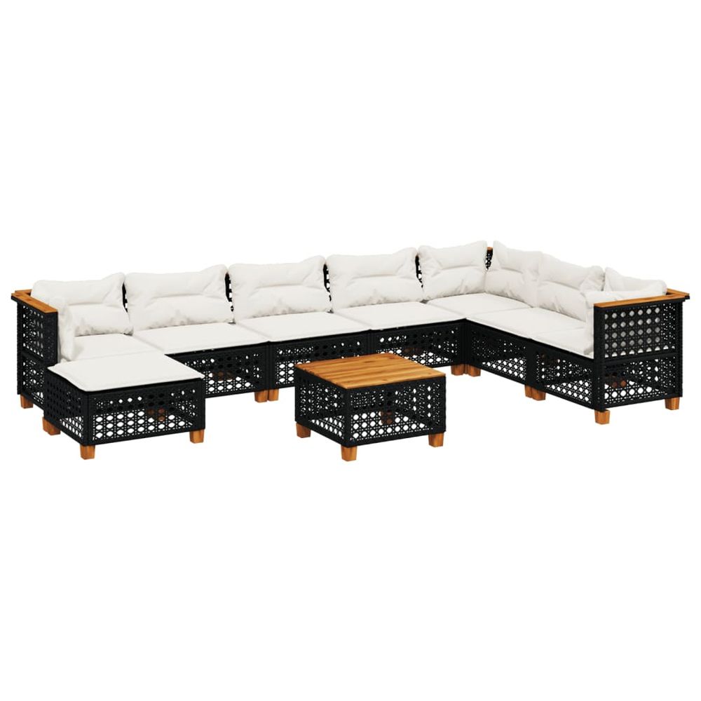 Salon de jardin 9 pcs avec coussins noir résine tressée