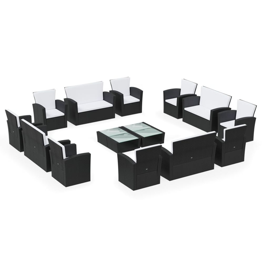 Salon de jardin 16 pcs avec coussins résine tressée noir