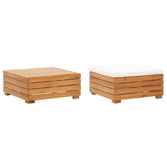 Table et repose-pied de jardin et coussin bois d'acacia massif