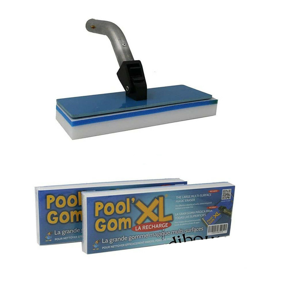Brosse avec tête de balai piscine -pool gom xl multi-surfaces + 2 éponges