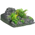 Décoration angle, roche + plante, 23 x 22 x 8,5 cm, aquarium.