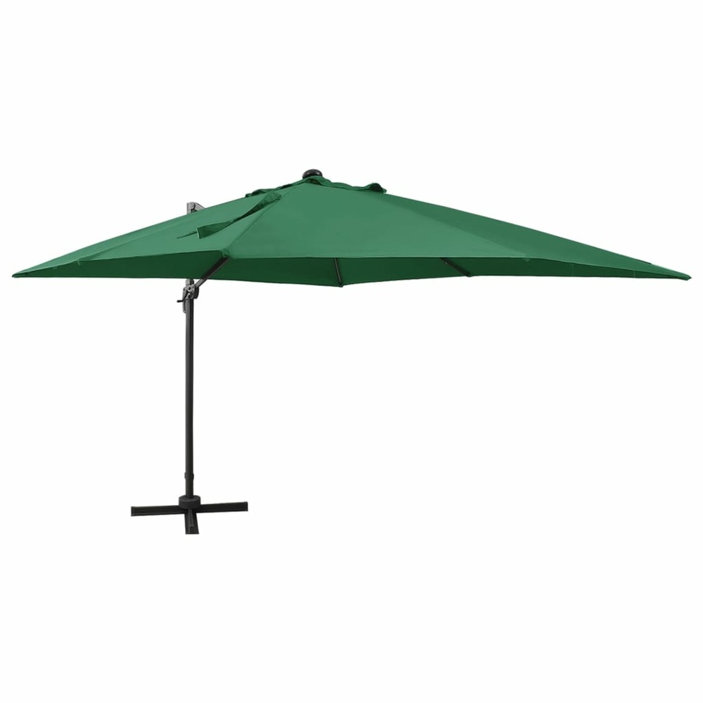 Parasol meuble de jardin déporté avec mât et lumières led 300 cm vert