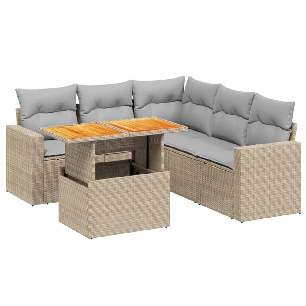 Salon de jardin avec coussins 6 pcs beige résine tressée