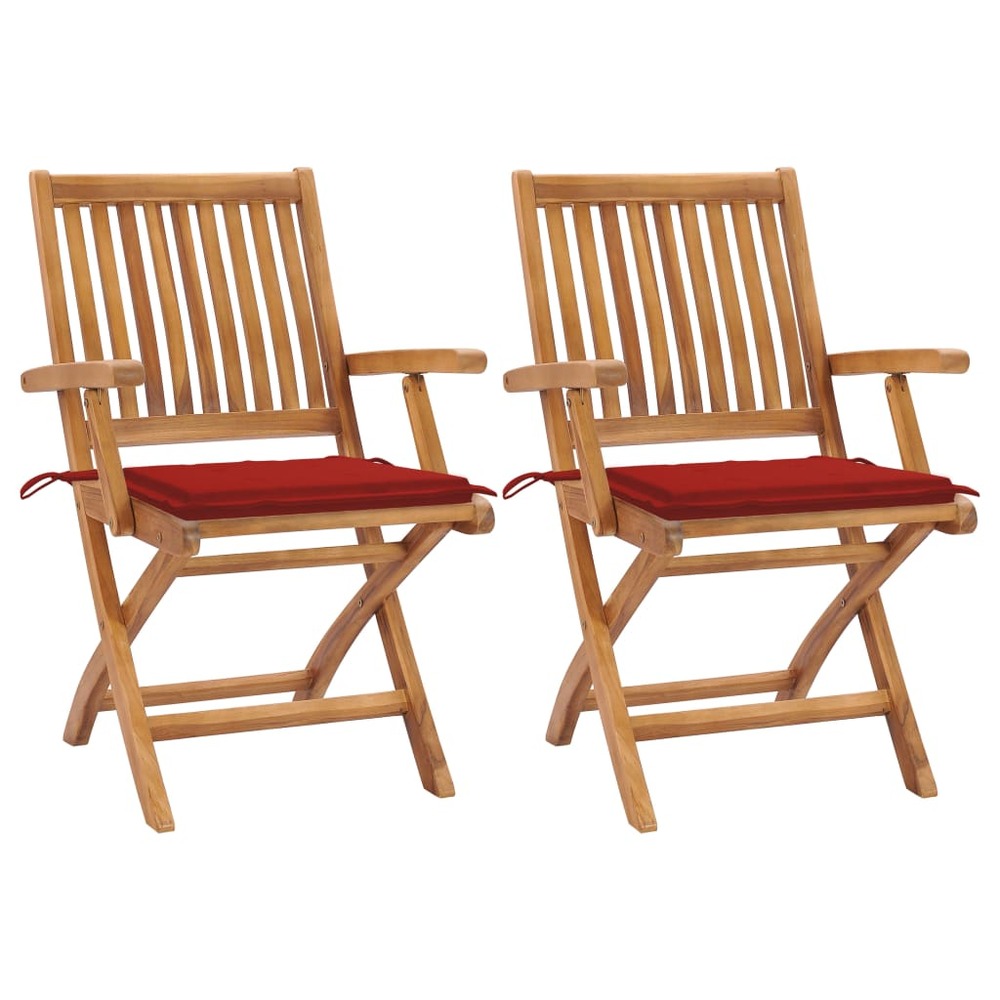 Chaises de jardin 2 pcs avec coussins rouge bois de teck massif