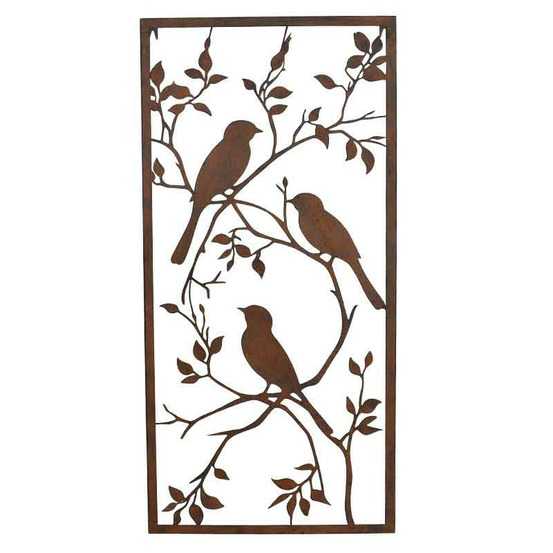 Cadre mural jardin oiseaux fer rouille 48x2x98cm