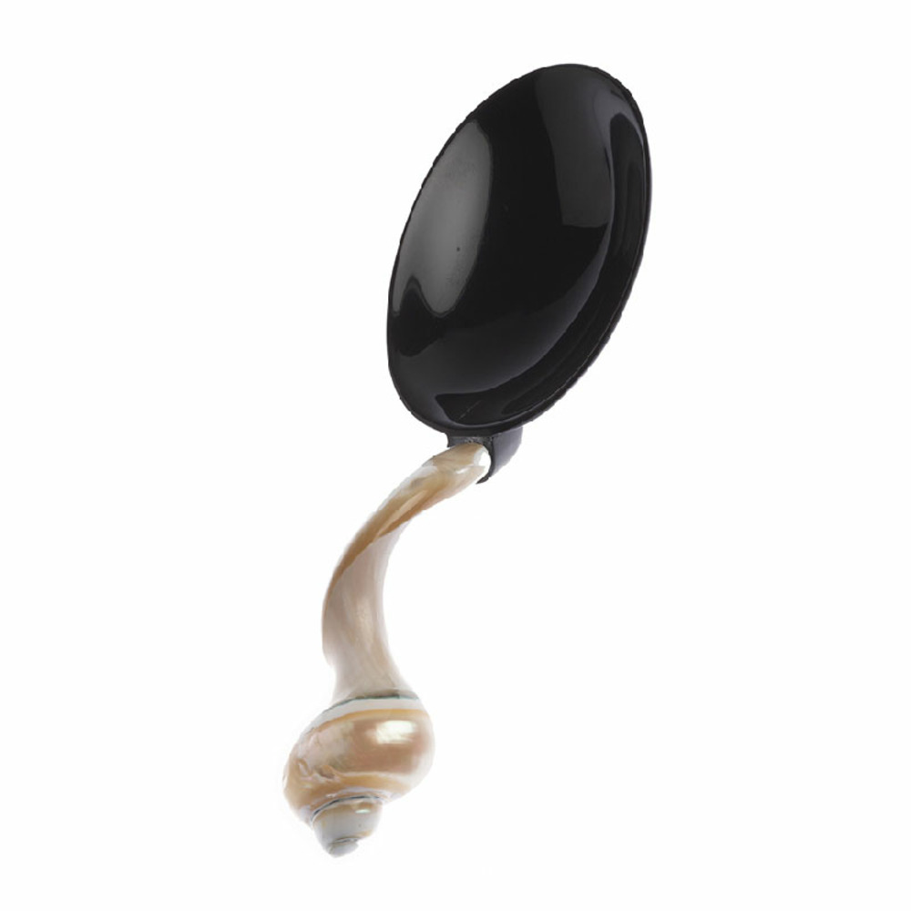 Grande cuillère de service horn en corne noire avec manche coquillage