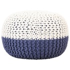 Pouf tricoté à la main bleu et blanc 50 x 35 cm coton