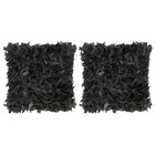 Coussins shaggy 2 pcs noir 45x45 cm cuir et coton