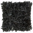 Coussin shaggy noir 60x60 cm cuir et coton