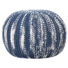 Pouf tricoté à la main bleu et blanc 50 x 35 cm laine