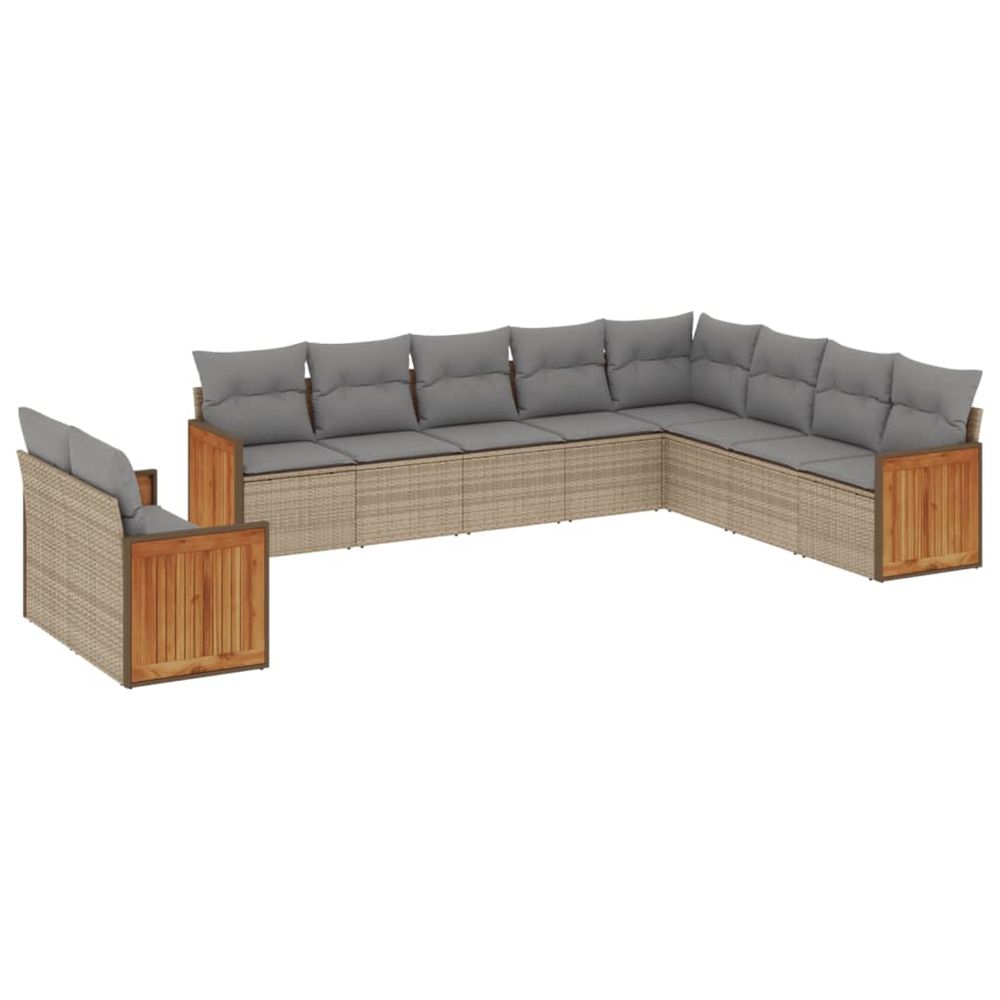 Salon de jardin avec coussins 10 pcs beige résine tressée
